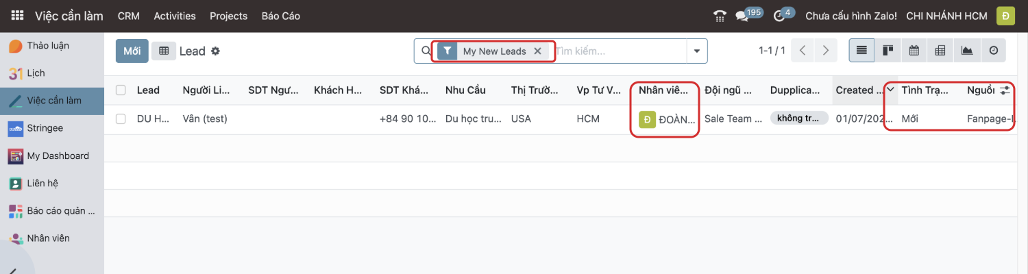Lead mới thiết lập mặc định