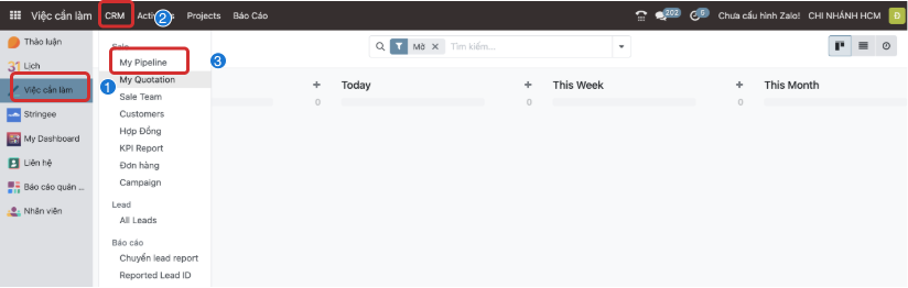 Cách vào giao diện Cơ hội