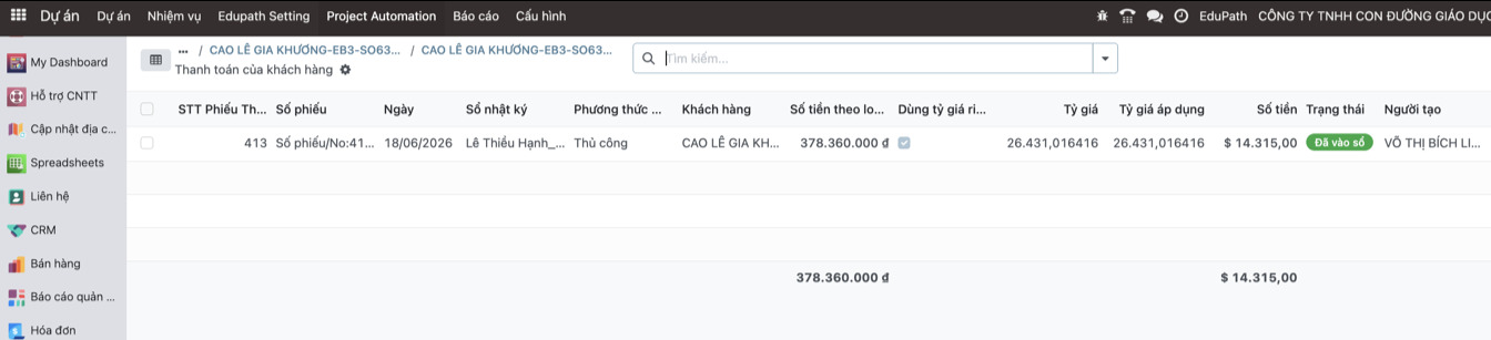 Danh sách thanh toán của khách hàng theo hồ sơ