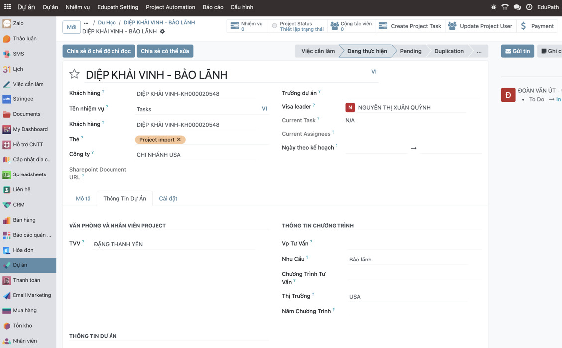 Form hồ sơ bảo lãnh — tab Thông Tin Dự Án