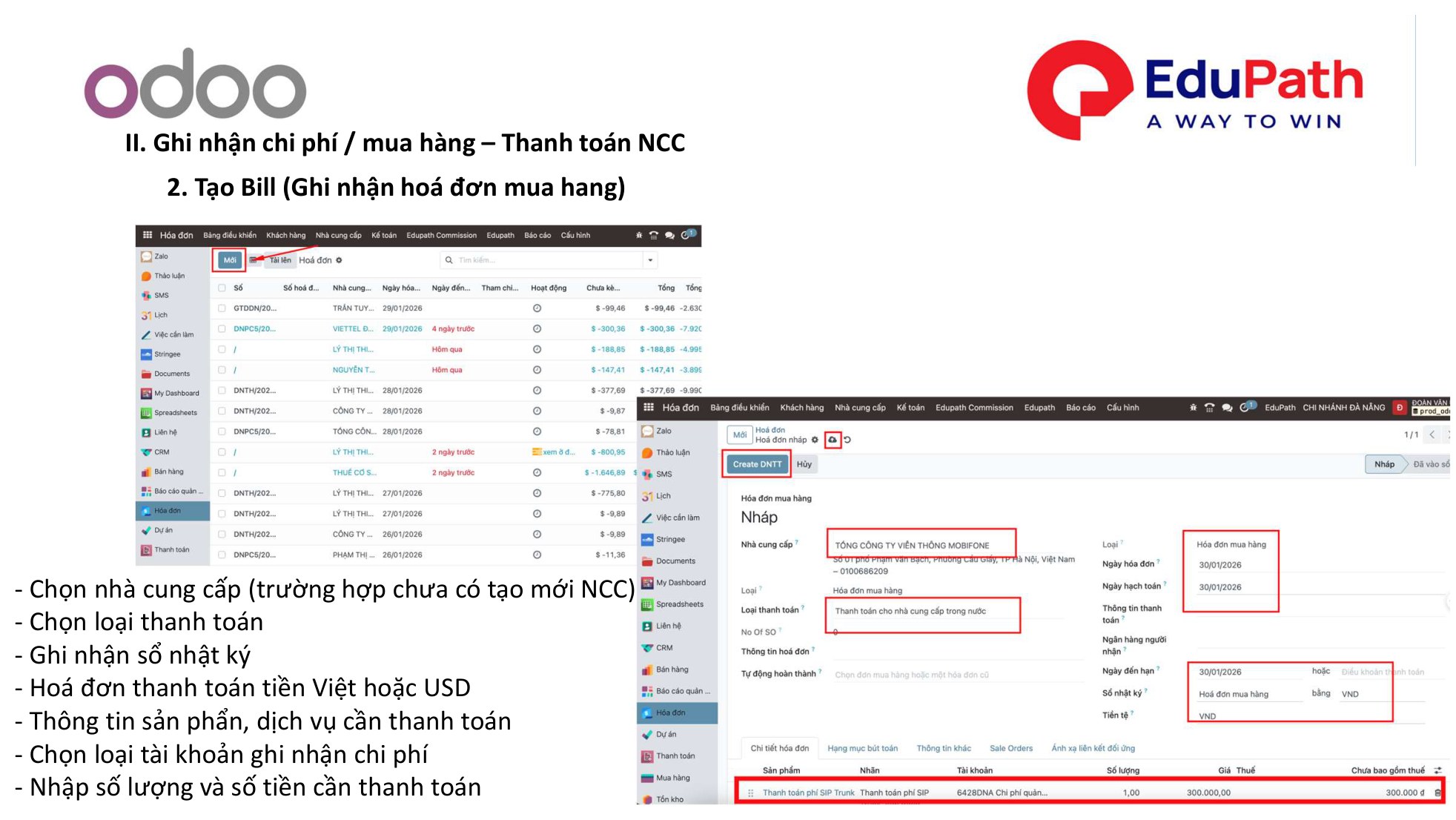 Chi tiết tạo Bill