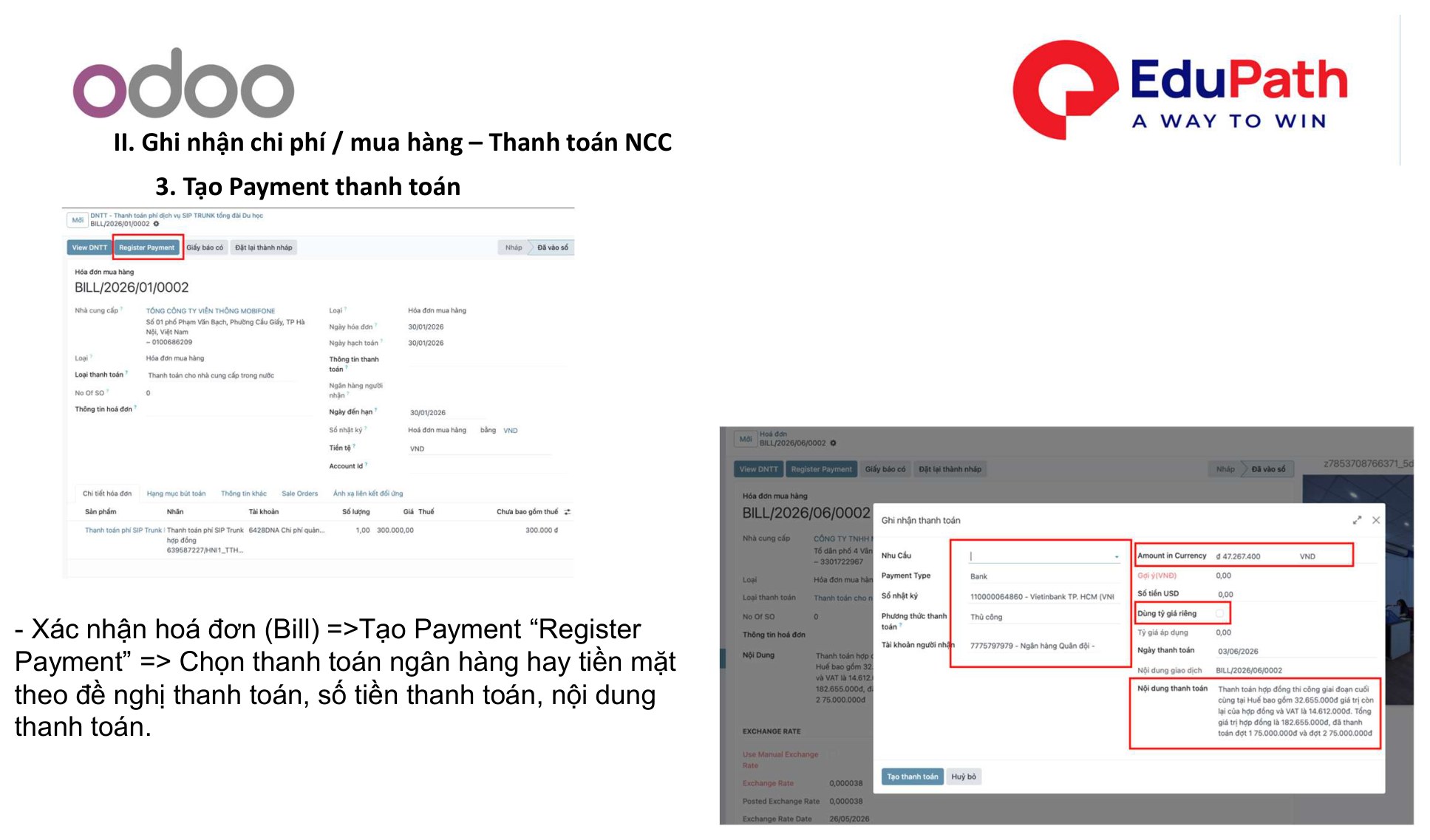 Tạo Payment thanh toán NCC