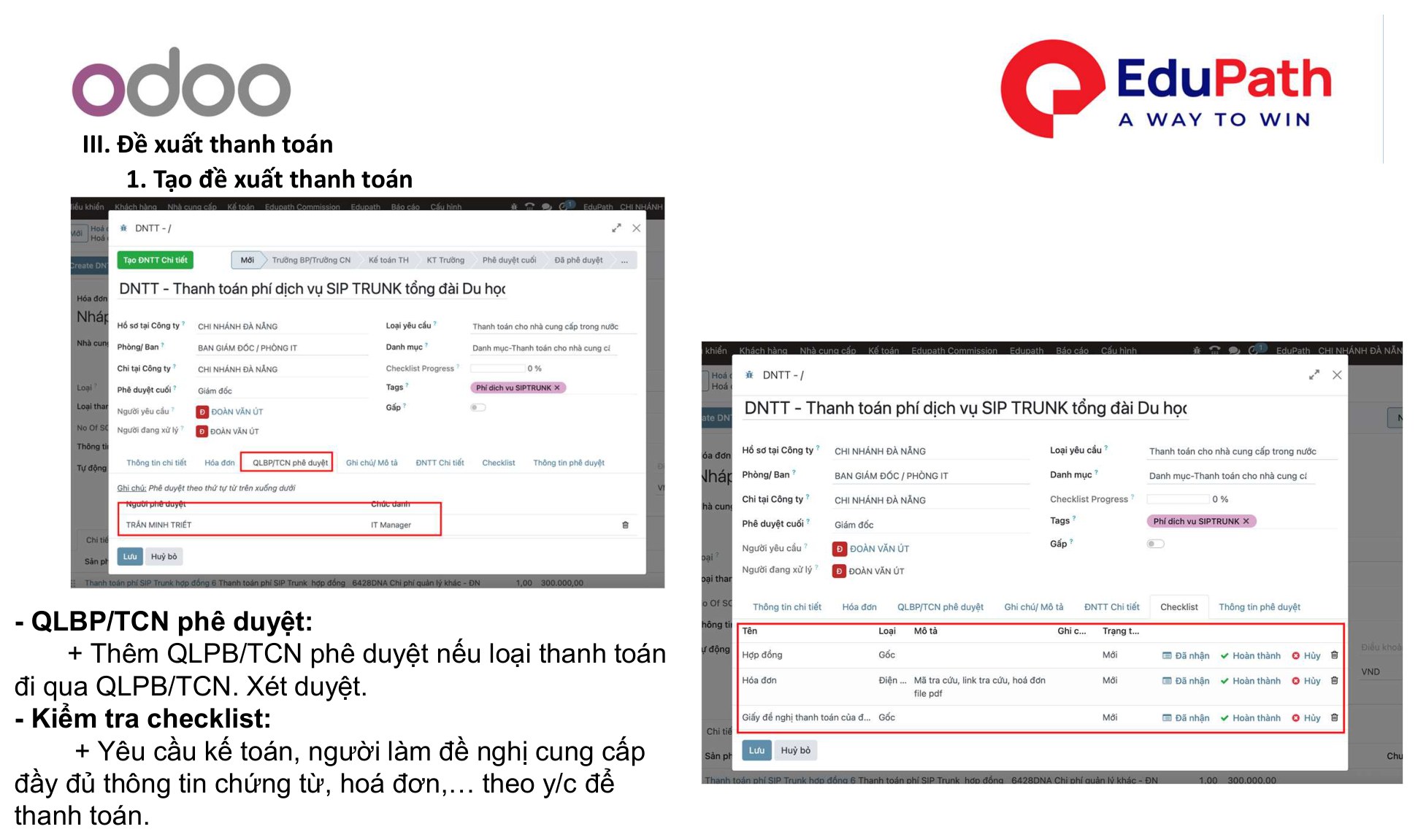 QLBP/TCN phê duyệt & checklist