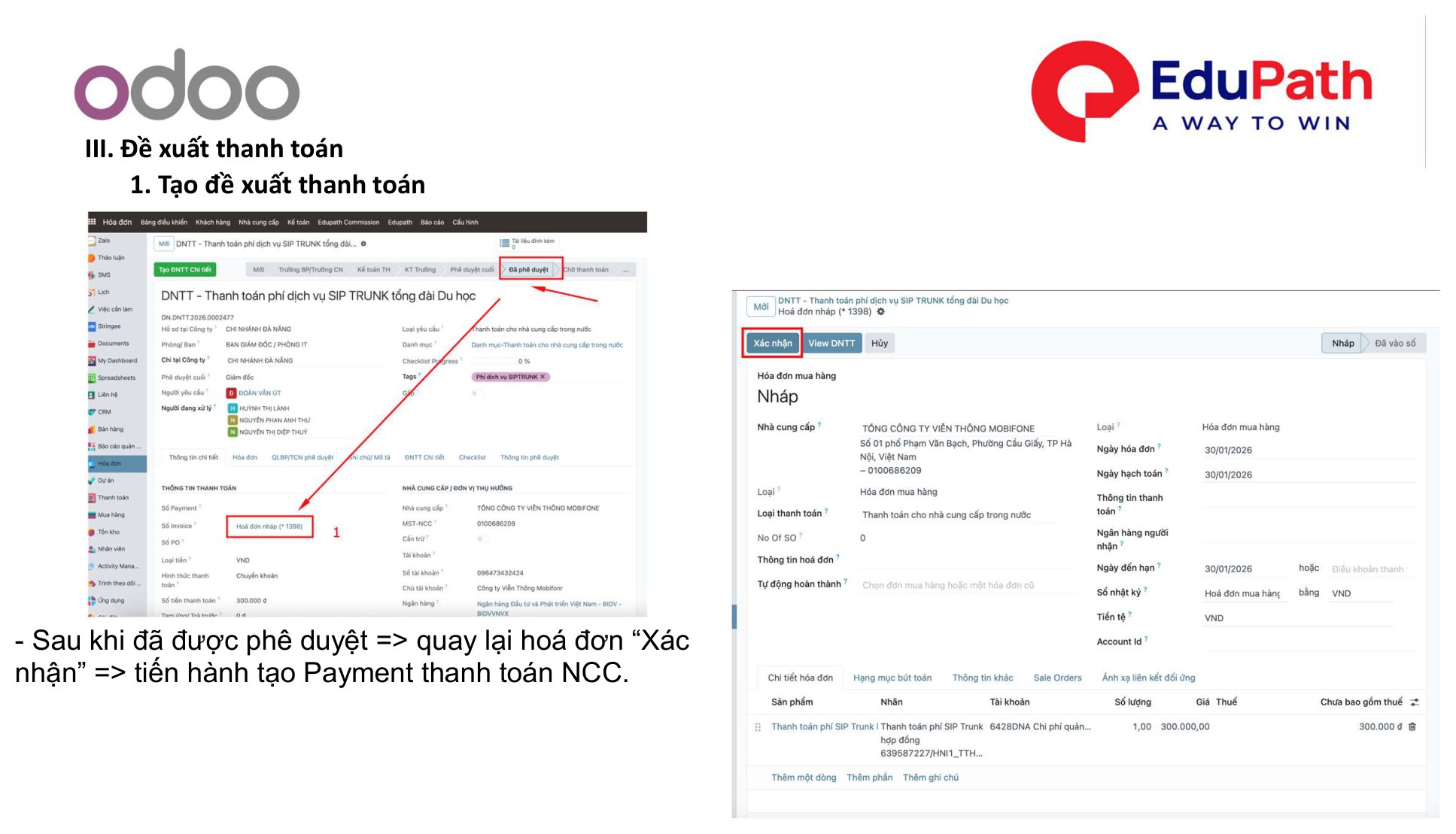 Thanh toán sau khi được duyệt