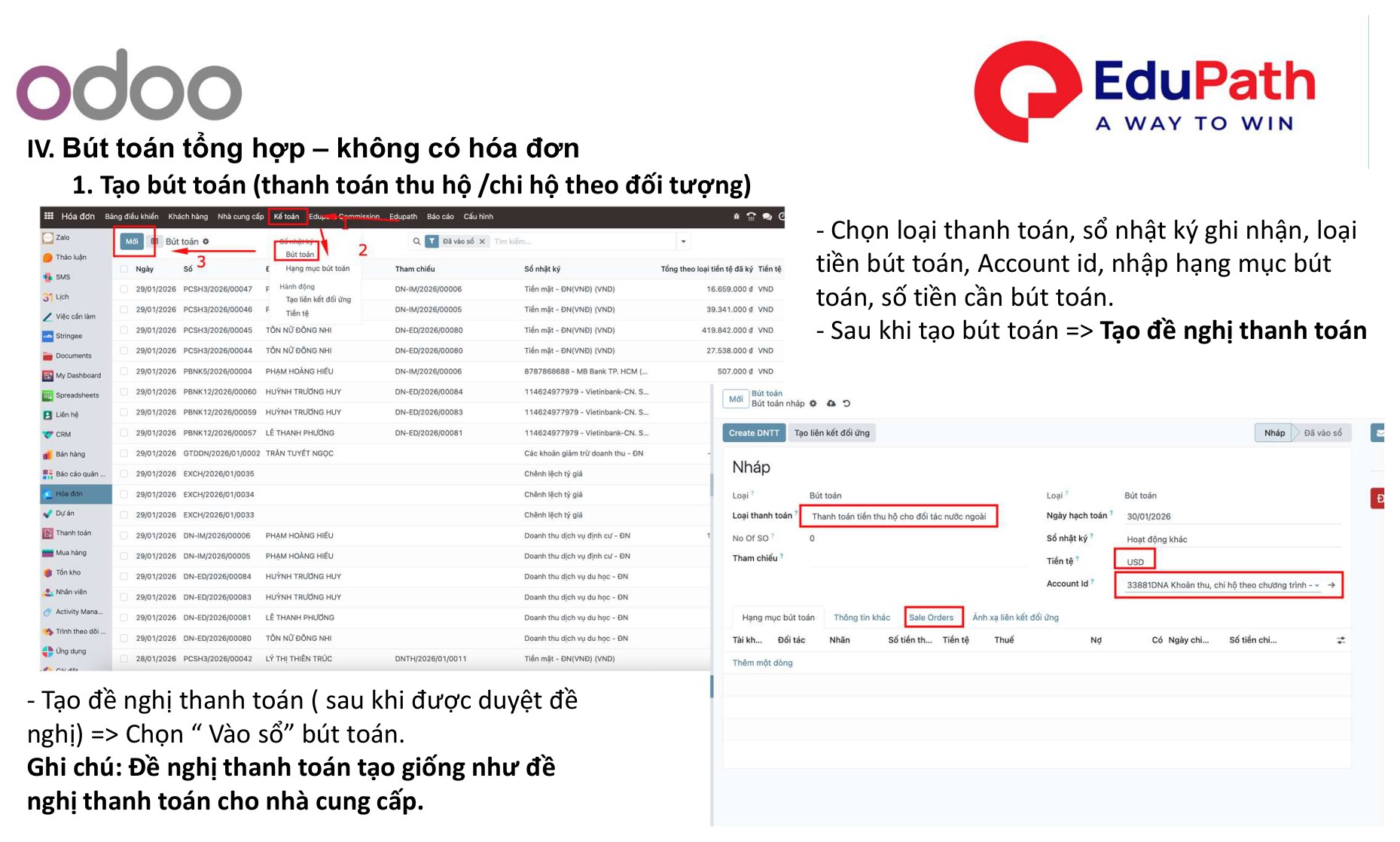Tạo bút toán thu hộ / chi hộ