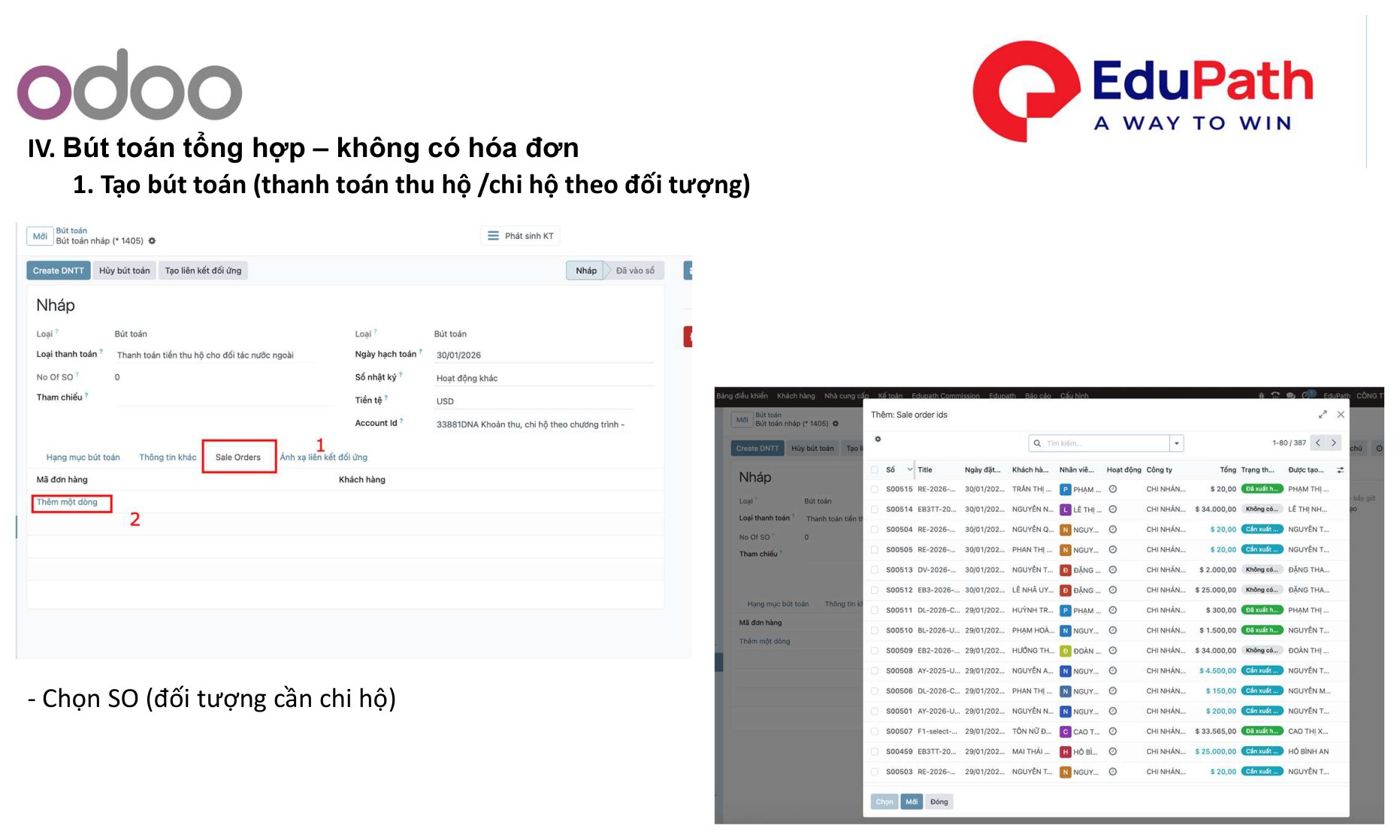 Chọn SO – đối tượng cần chi hộ