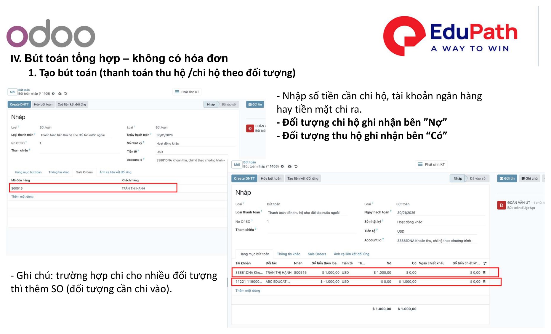 Ghi nhận Nợ / Có theo đối tượng